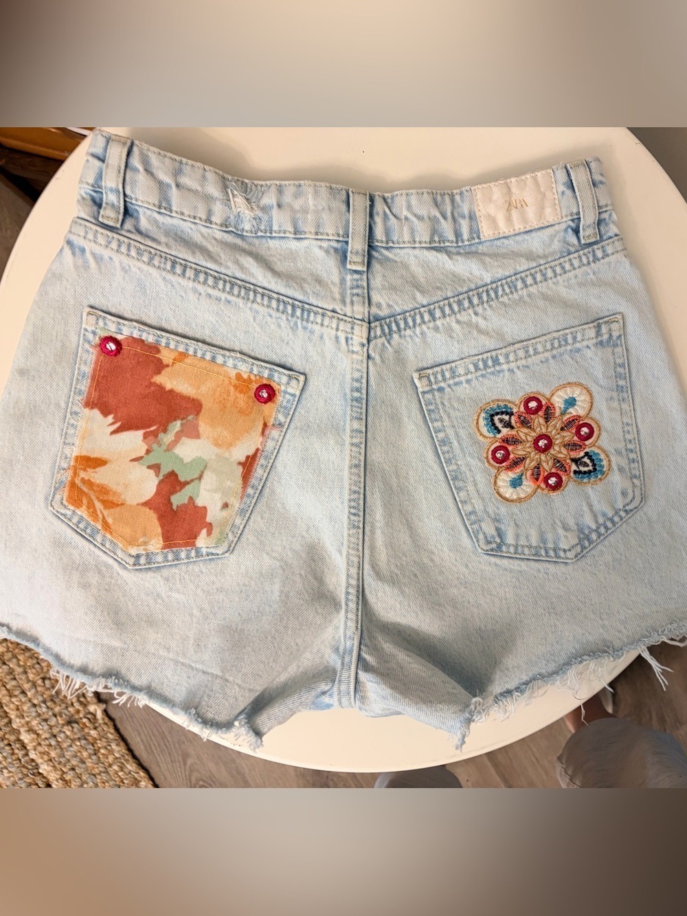 Zara Upcycled Floral Denim Shorts Women’s Size 4